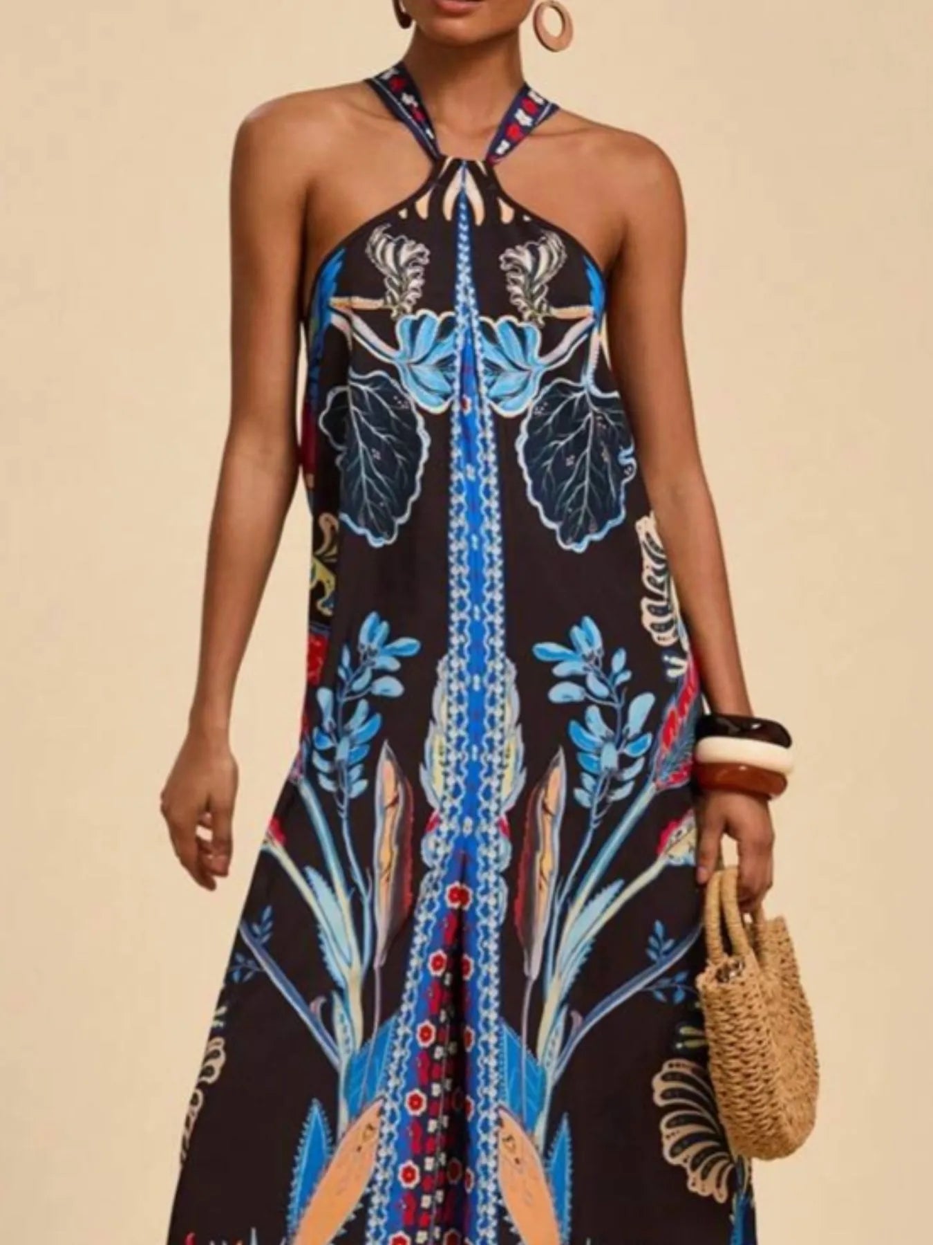 Printed Halter Wide-Leg Jumpsuit