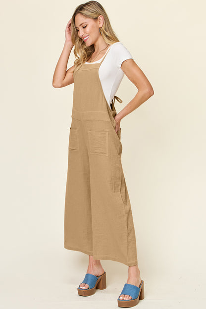 Textured Cotton Sleeveless Wide Leg Jumpsuit