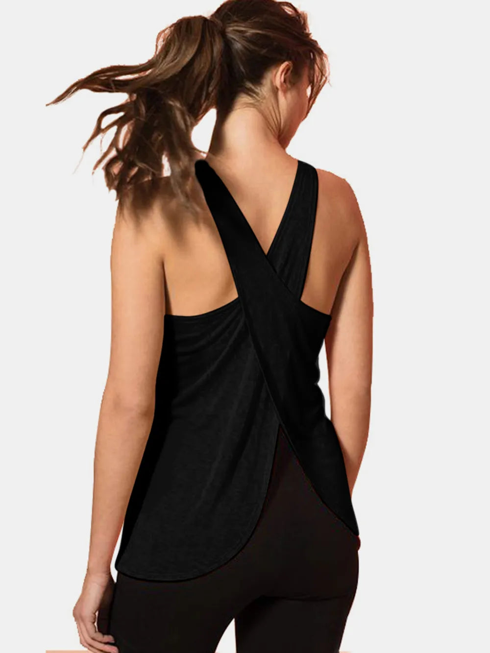 Crisscross Scoop Neck Active Tank Black