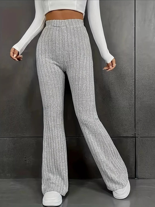 Plus Size Ribbed Knit High Waist Flare Pants