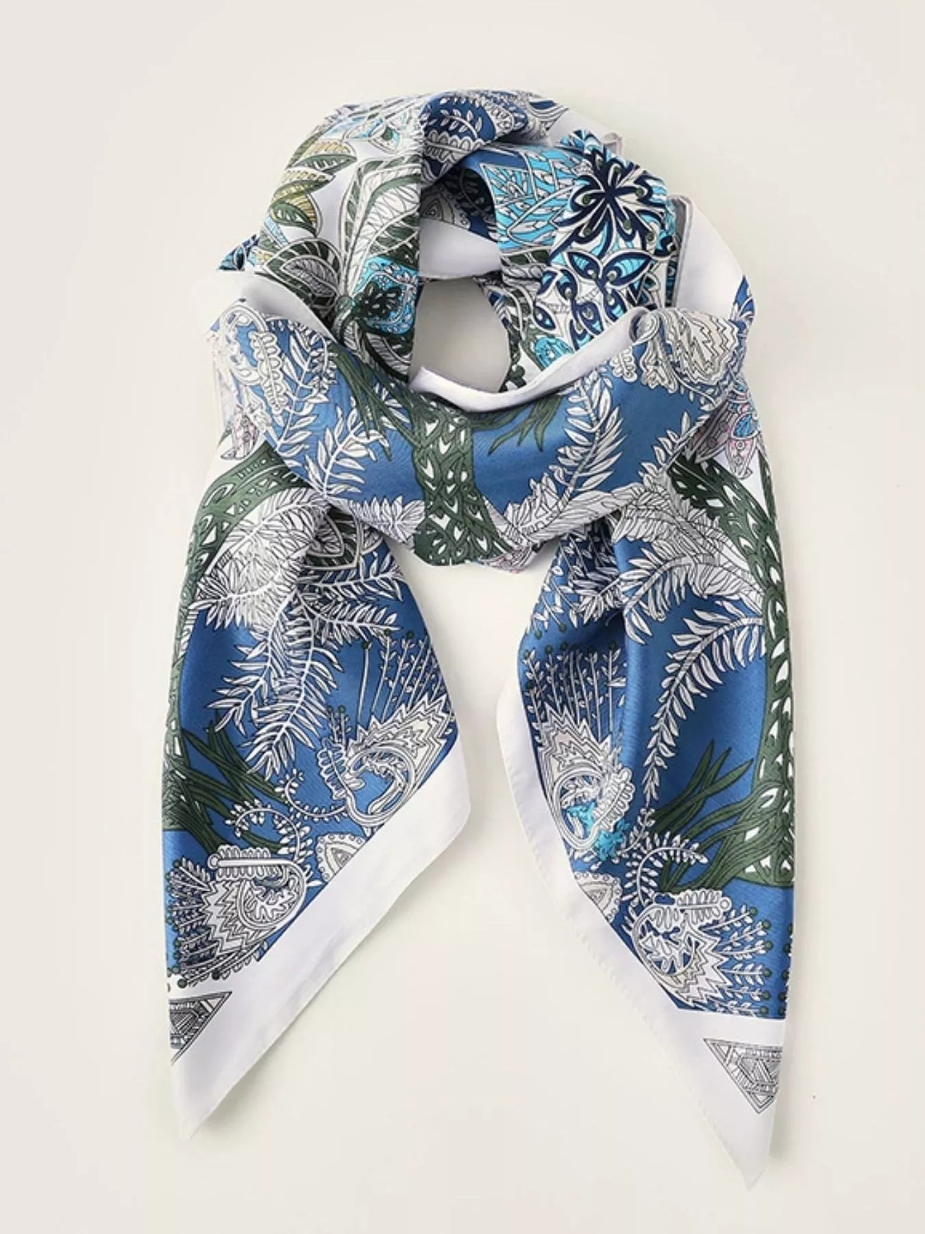 Floral Print Silk Scarf Blue One Size
