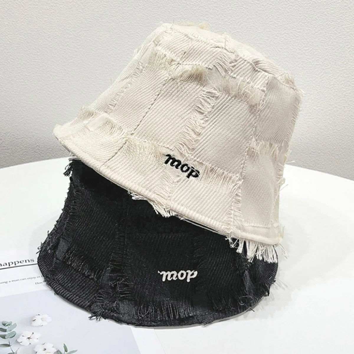 Frayed Edge Bucket Hat Cream One Size
