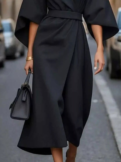 Round Neck 3/4 Sleeve Dress Black