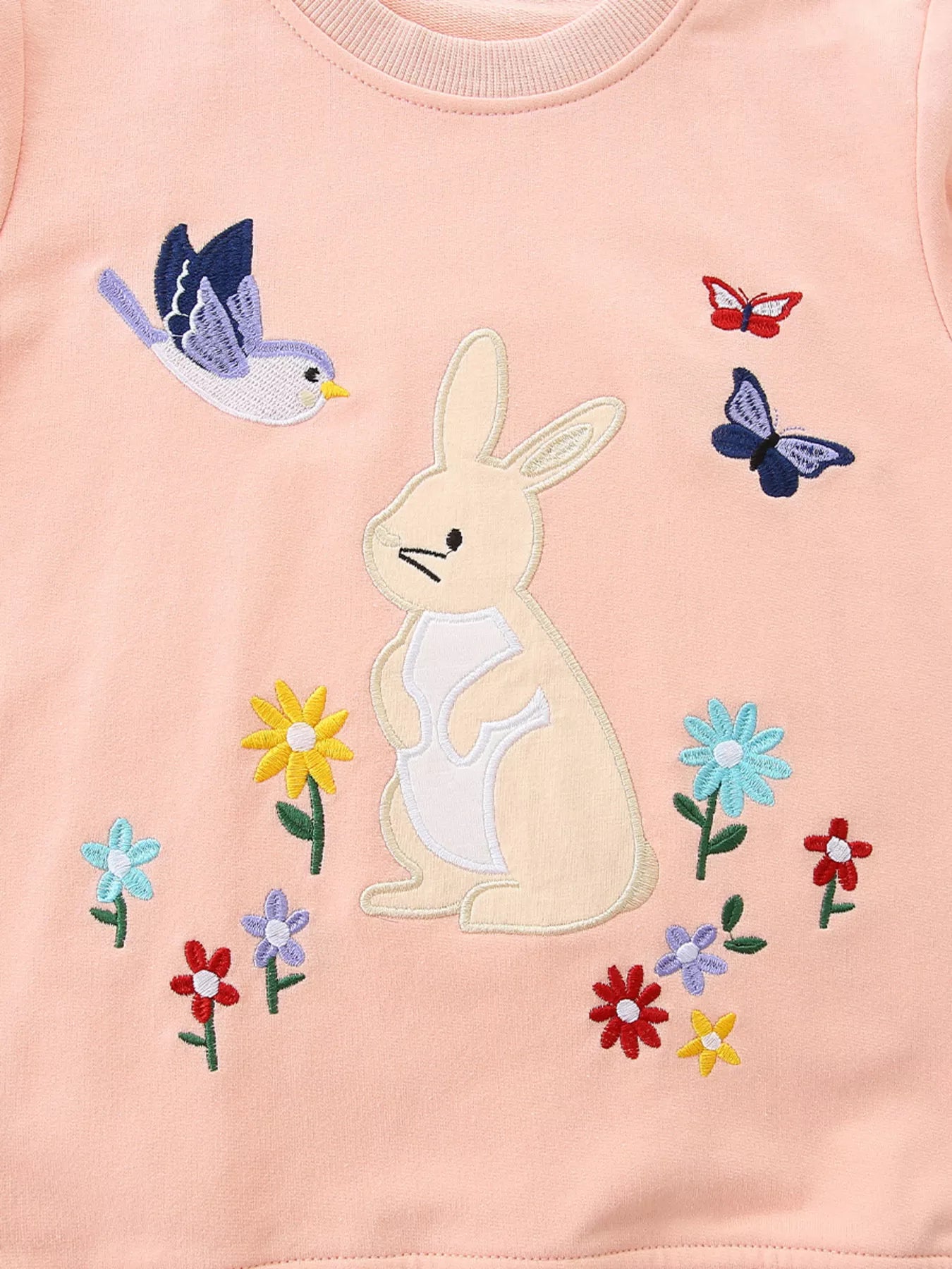 Children's Cute Bunny Embroidered Round Neck Sweatshirt