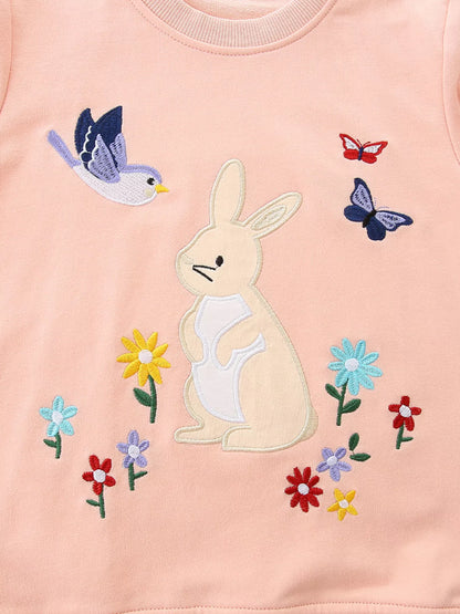 Children's Cute Bunny Embroidered Round Neck Sweatshirt