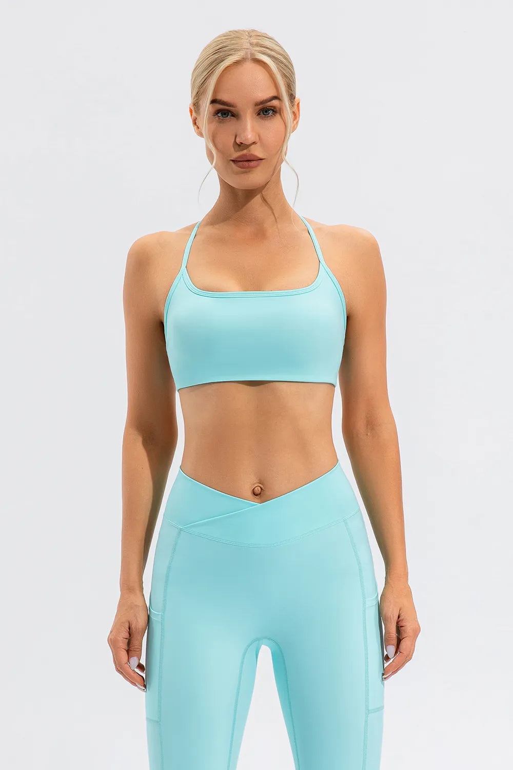 Crisscross Spaghetti Strap Active Cami Aqua