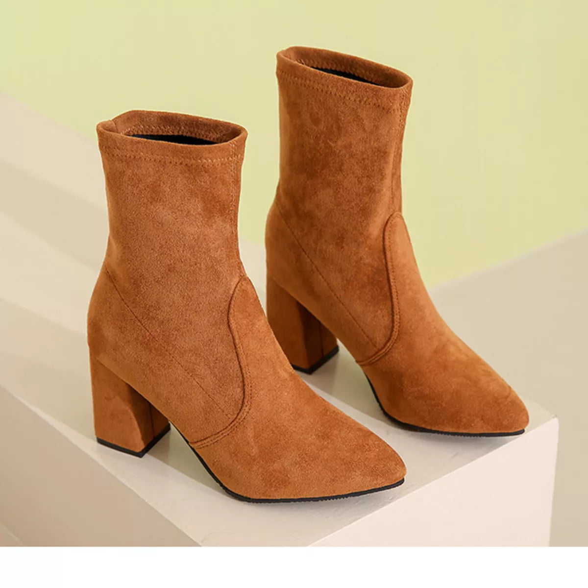 Point Toe Block Heels Boots
