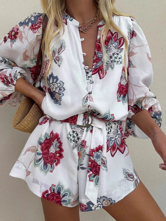 Floral Print Long Sleeve Romper White