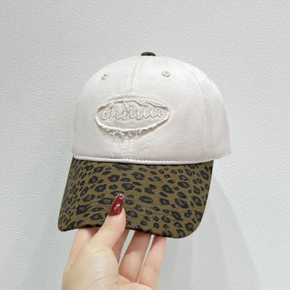 Leopard Print Baseball Cap with Embroidered Letter
