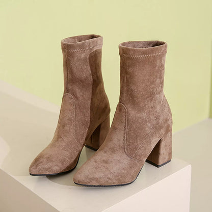 Point Toe Block Heels Boots