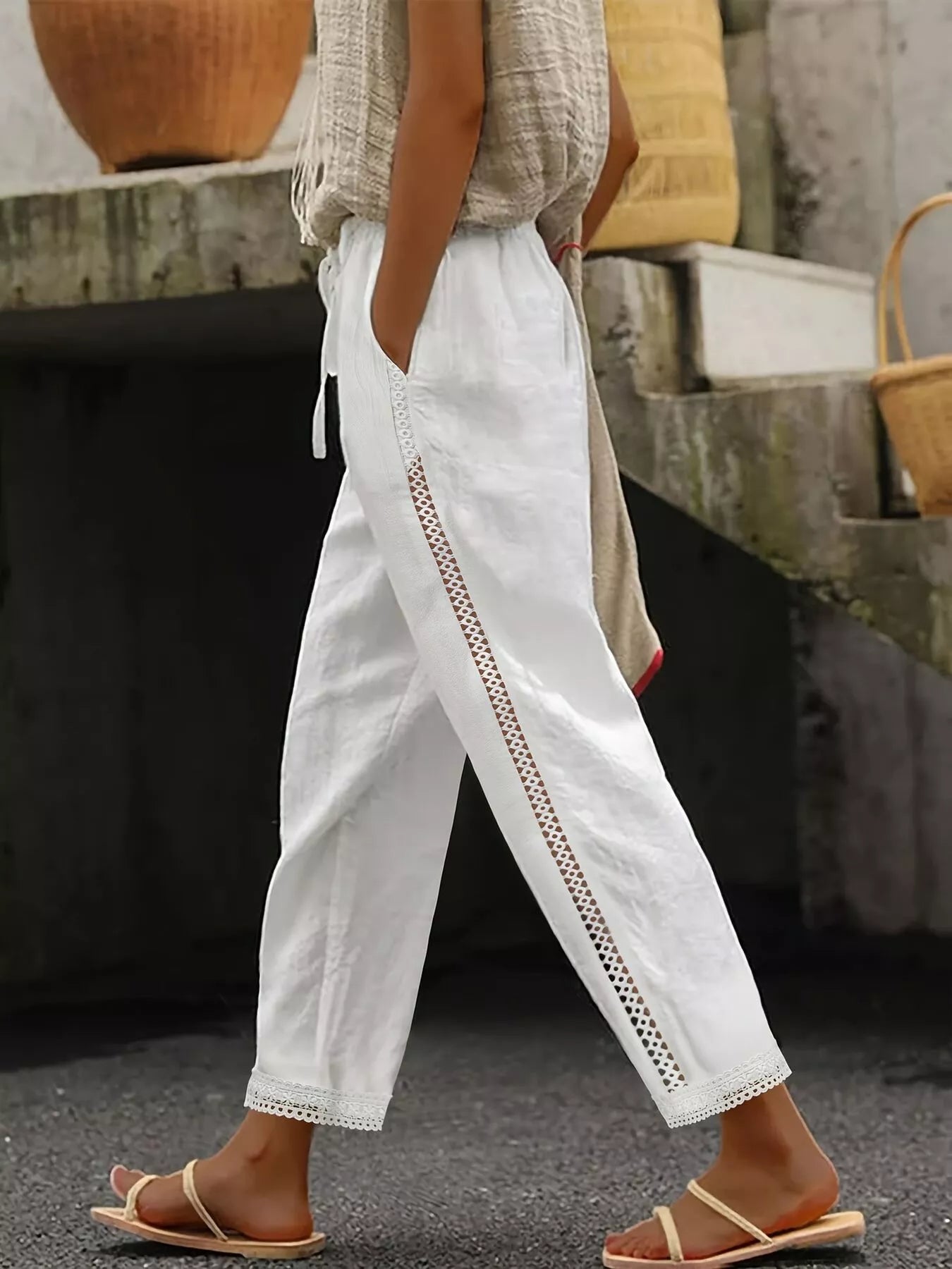 Wide Leg Cropped Pants White