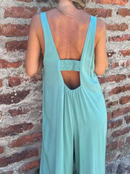 Full Size Button-Front Wide Leg Jumpsuit Plus Size