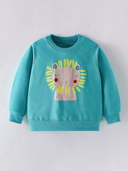 Children's Cute Lion Crewneck Sweatshirt Turquoise