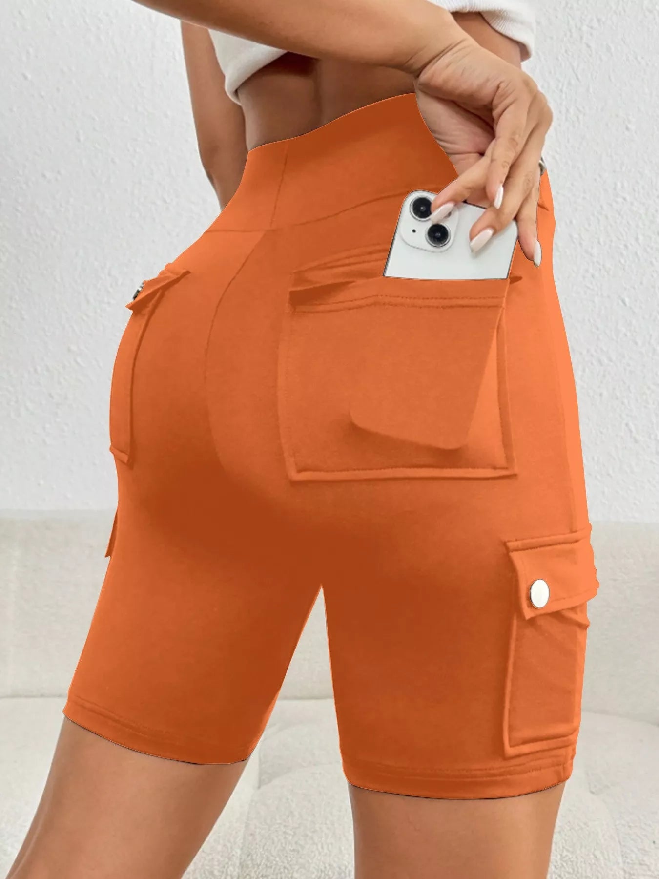 High Waist Pocketed Active Shorts Orange