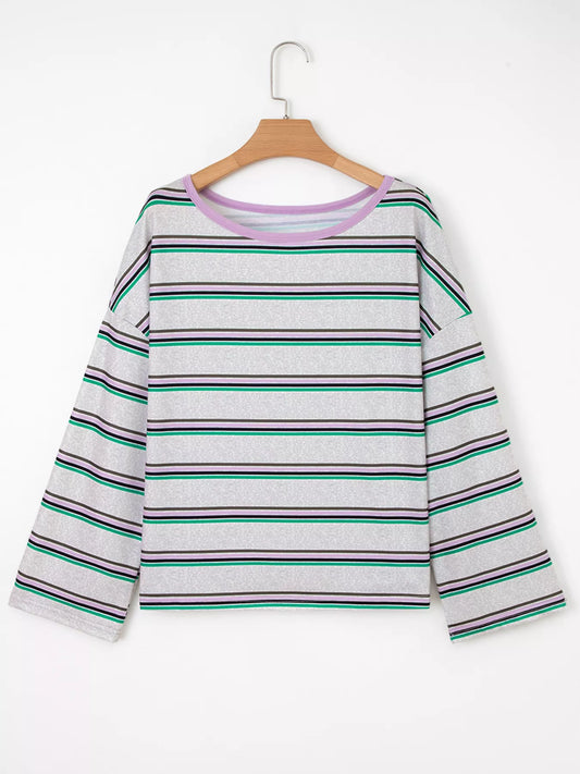 Stripe Oversize Drop Shoulder Long Sleeve Casual Top