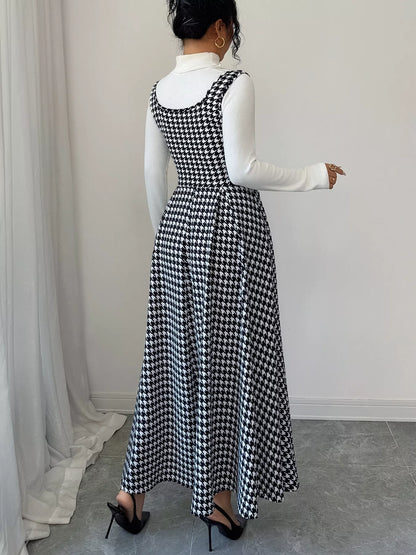 Houndstooth Sleeveless A-Line Dress