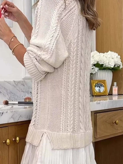 Full Size Cable-Knit Mini Sweater Dress Plus Size