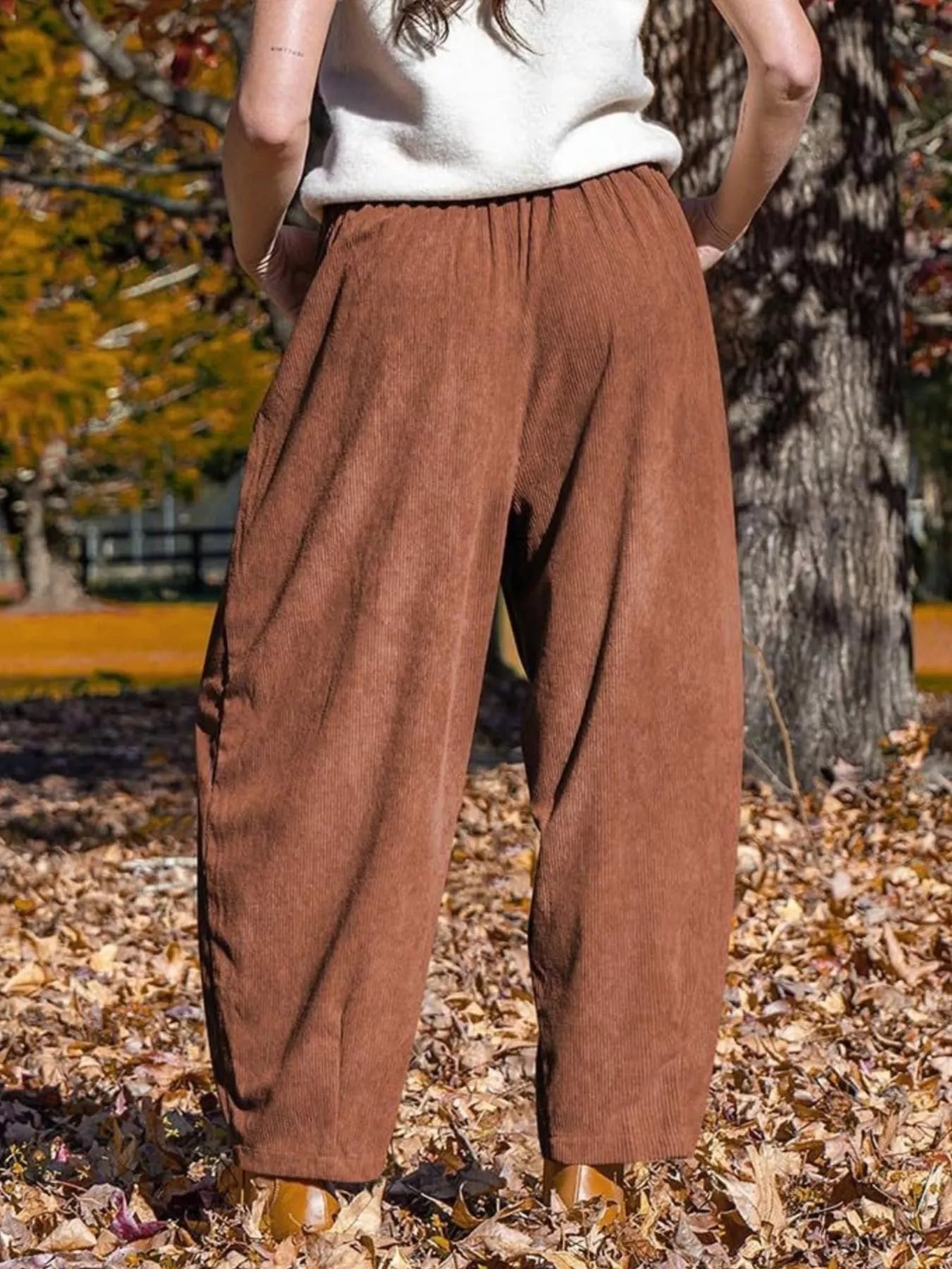 Casual Corduroy Wide Leg Pants with Pockets