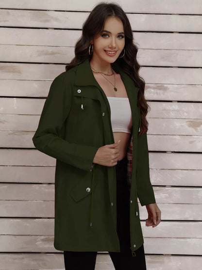 Drawstring Snap-Down Trench Coat Military Green