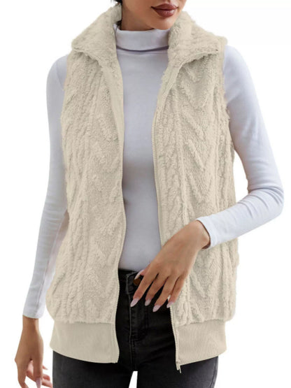Full Size Cozy Faux Fur Zip-Up Vest Coat Plus Size Off-white
