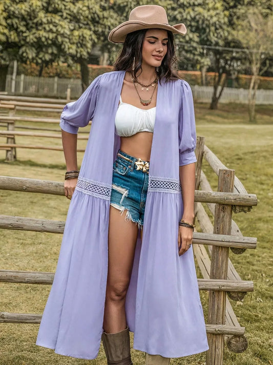 Open Front Half Sleeve Cover Up Lavender