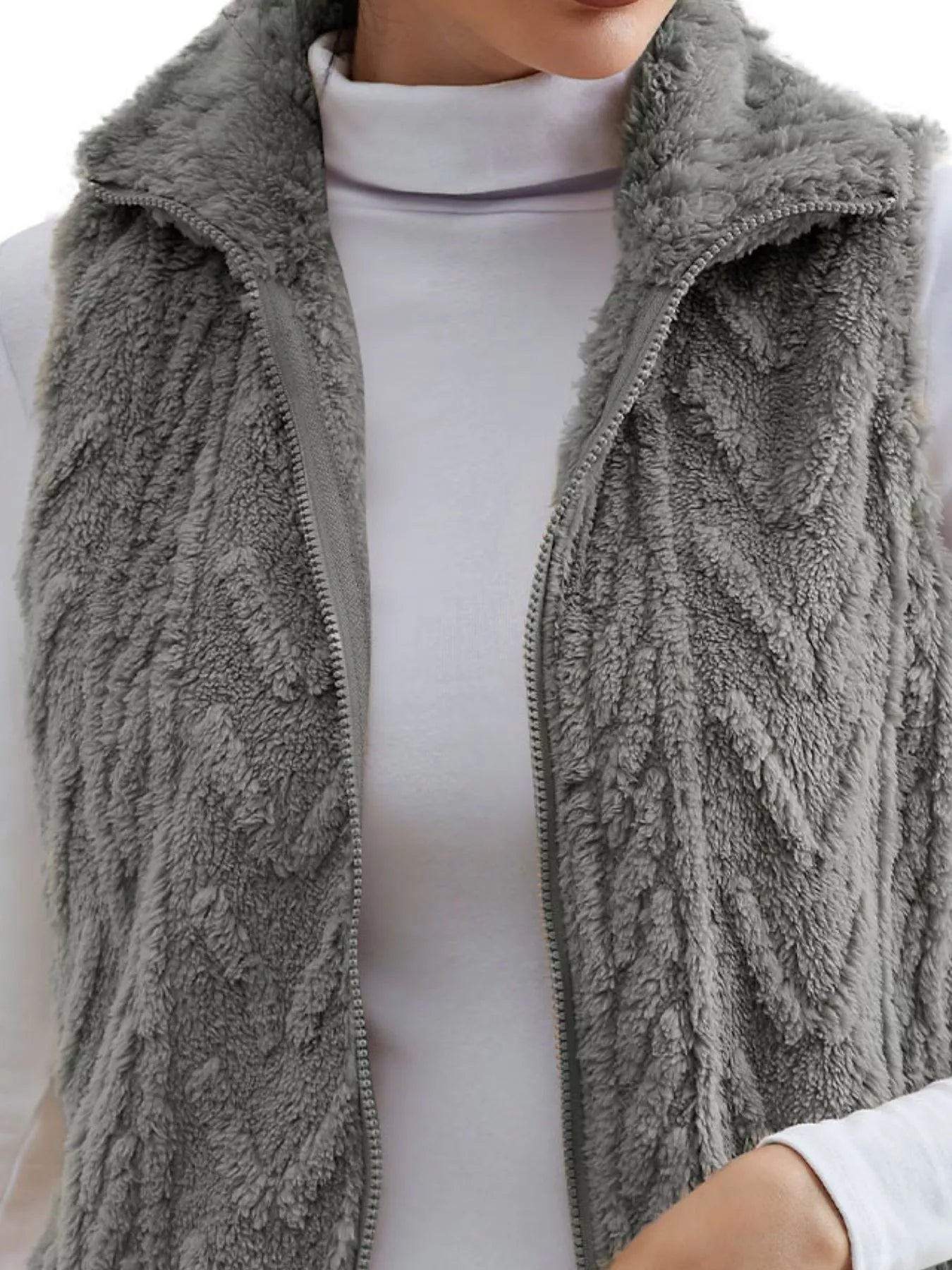 Full Size Cozy Faux Fur Zip-Up Vest Coat Plus Size