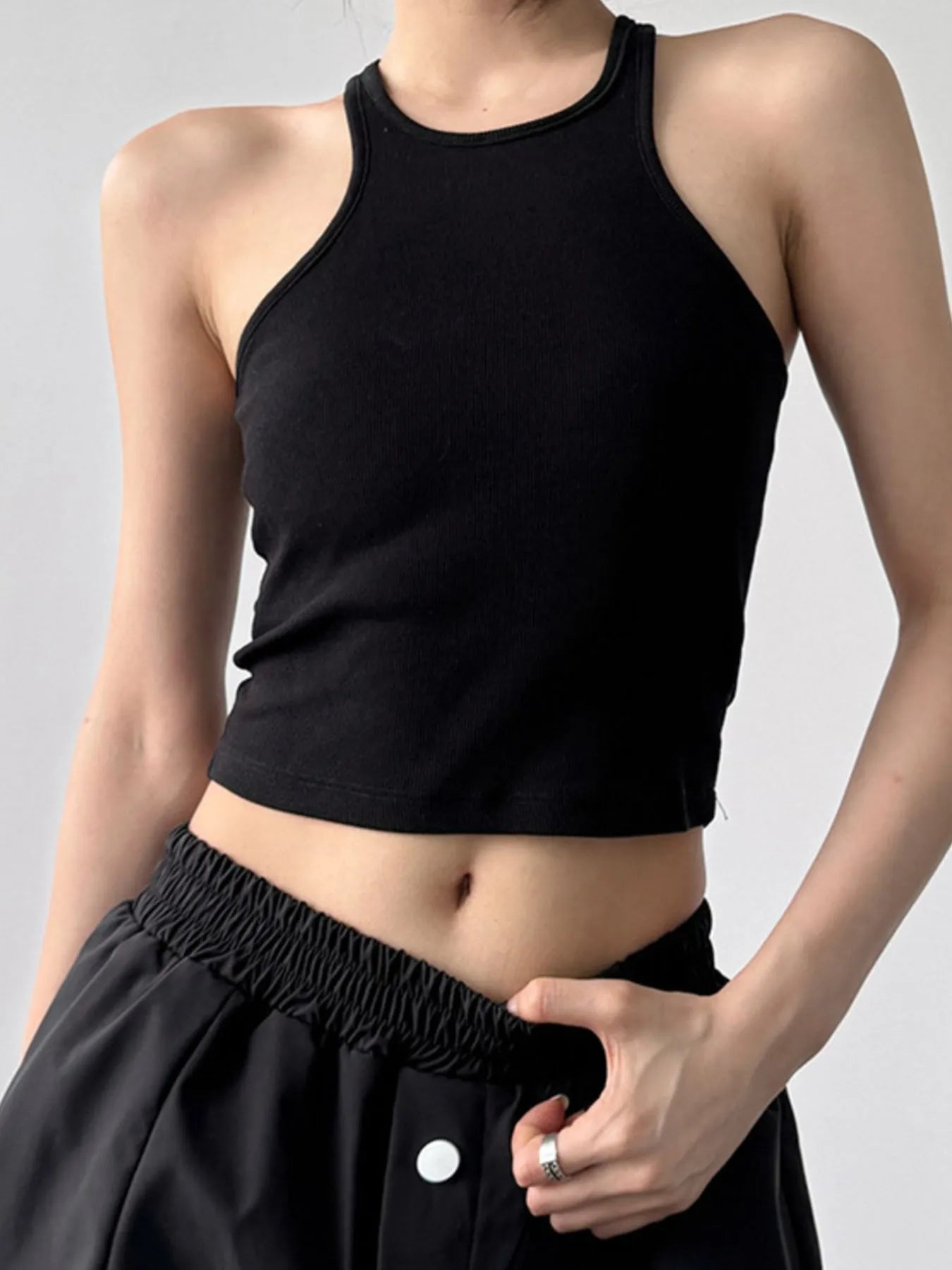 Ribbed Round Neck Crop Tank Top