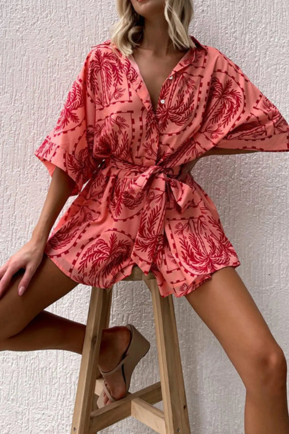 Printed Tie Waist Romper