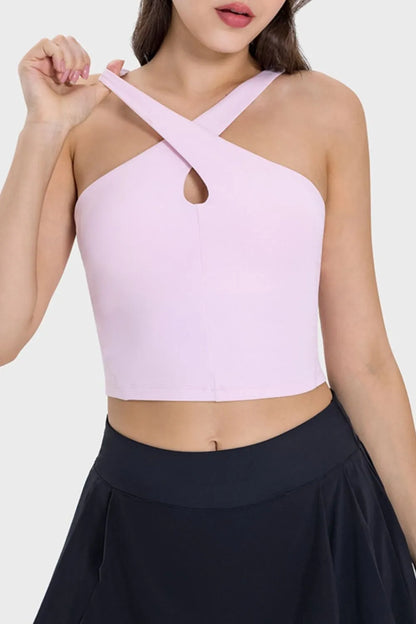 Millennia Crisscross Grecian Neck Active Cami Blush Pink