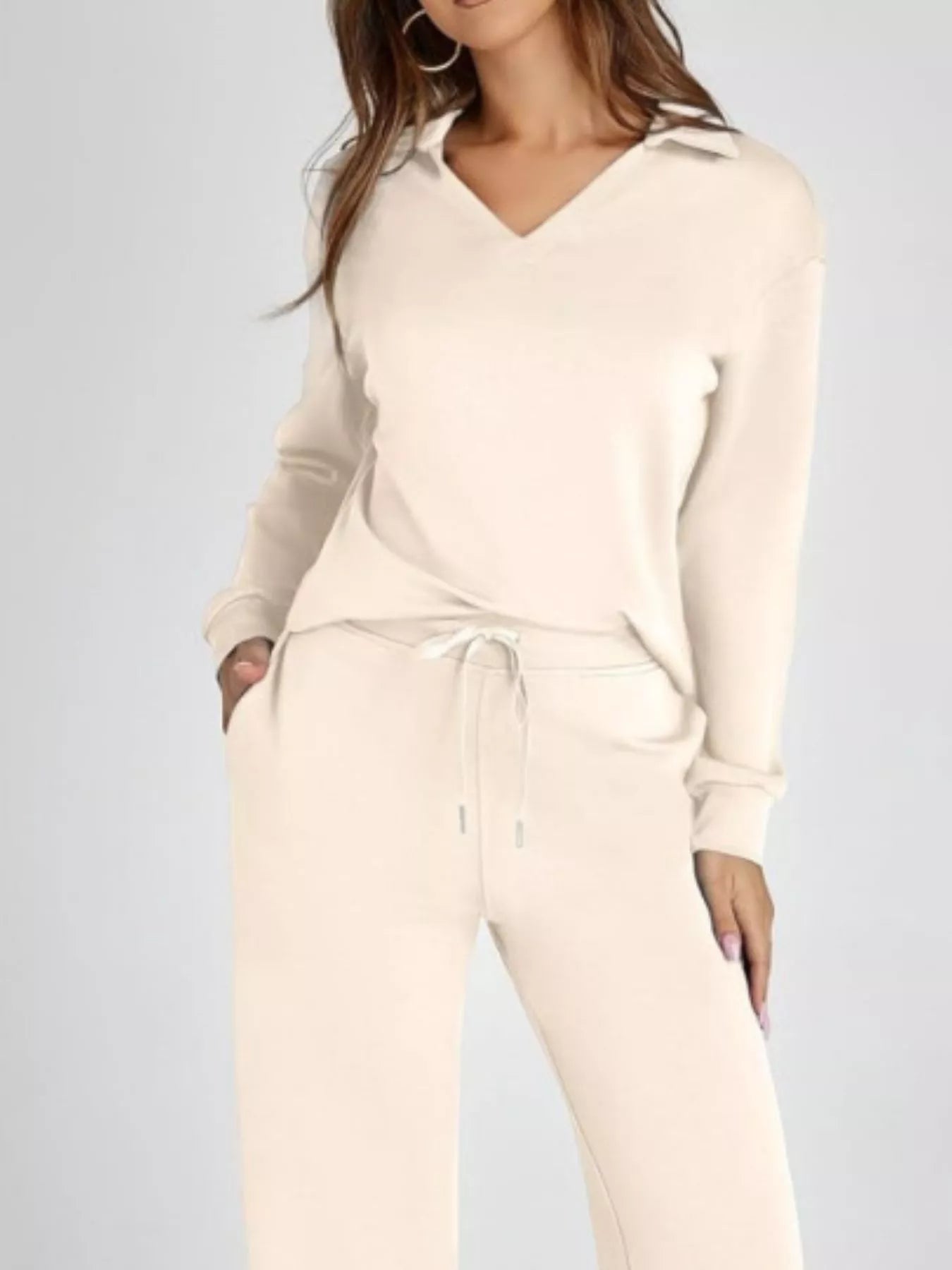 Full Size Johnny Collar Long Sleeve Top and Pants Plus Size