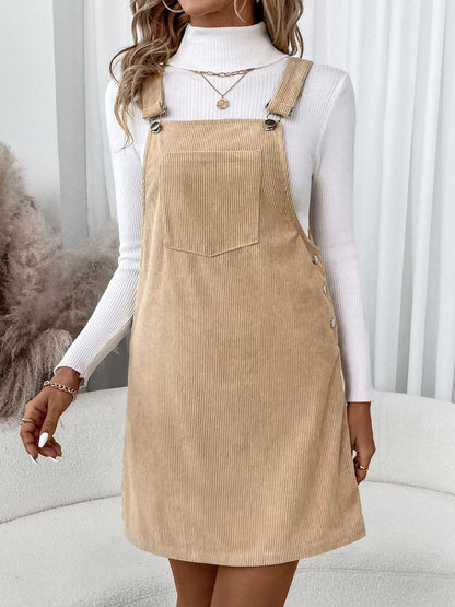 Casual Corduroy Overall Dress Tan