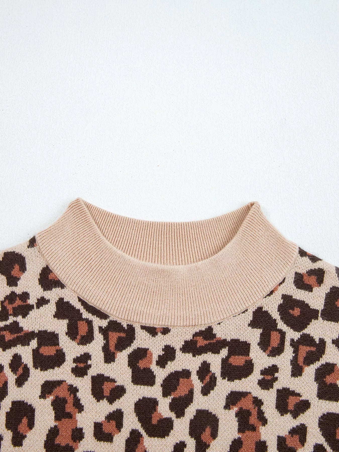Leopard Print High Neck Shift Mini Sweater Dress