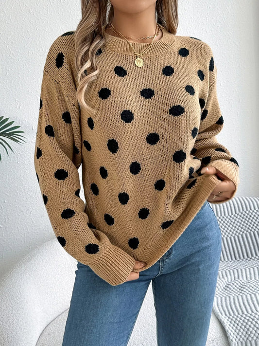 Polka Dot Round Neck Sweater