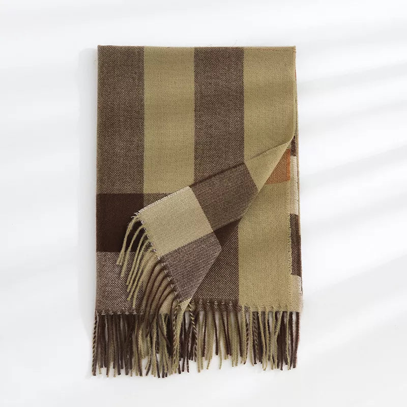 Plaid Tassel Scarf Brown One Size