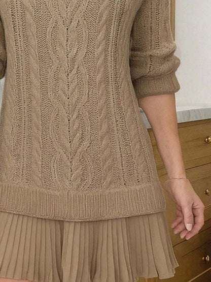 Full Size Cable Knit Pleated Hem Sweater Dress Plus Size