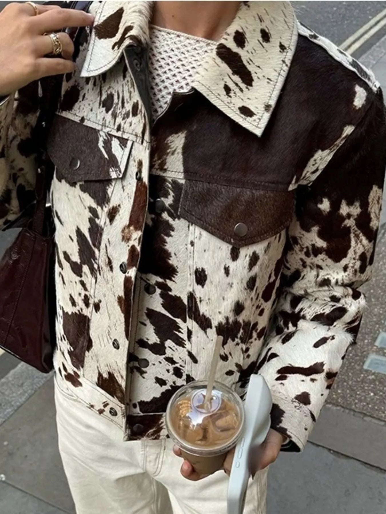 Cow Print Collared Neck Jacket Cow Print