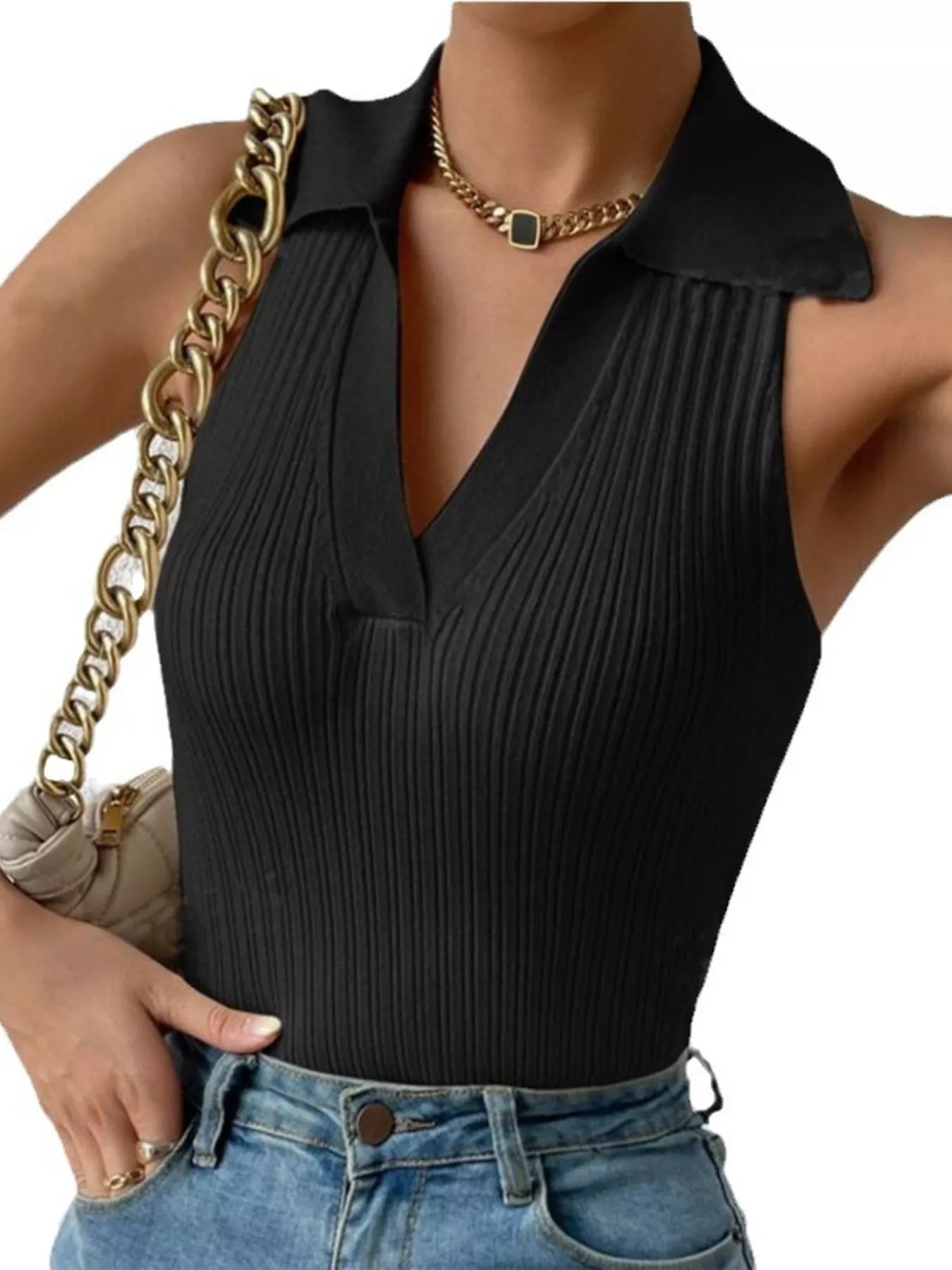 Polo Collar Sleeveless Tank