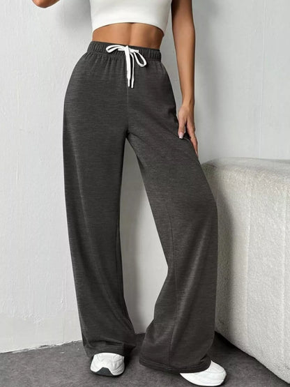 Drawstring Wide Leg Pants Dark Gray