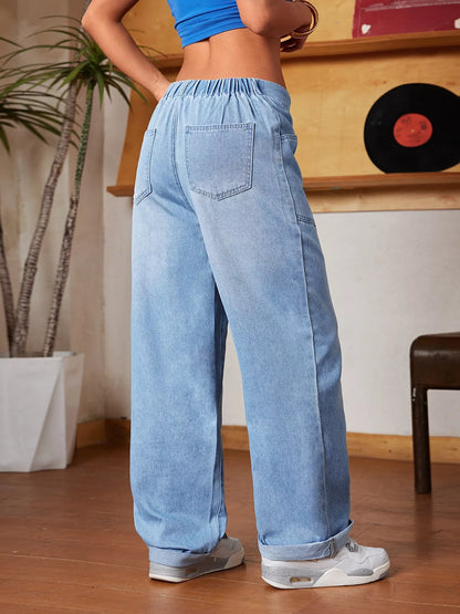 Drawstring Wide Leg Jeans