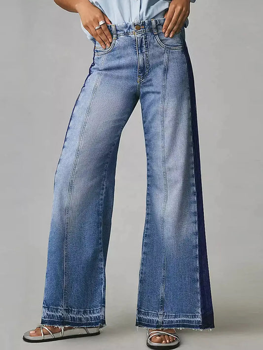 Two-Tone Wide Leg Jeans Dusty Blue