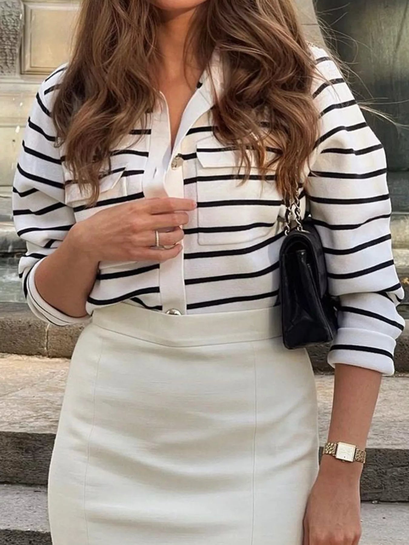 Striped Button-Down Knit Cardigan