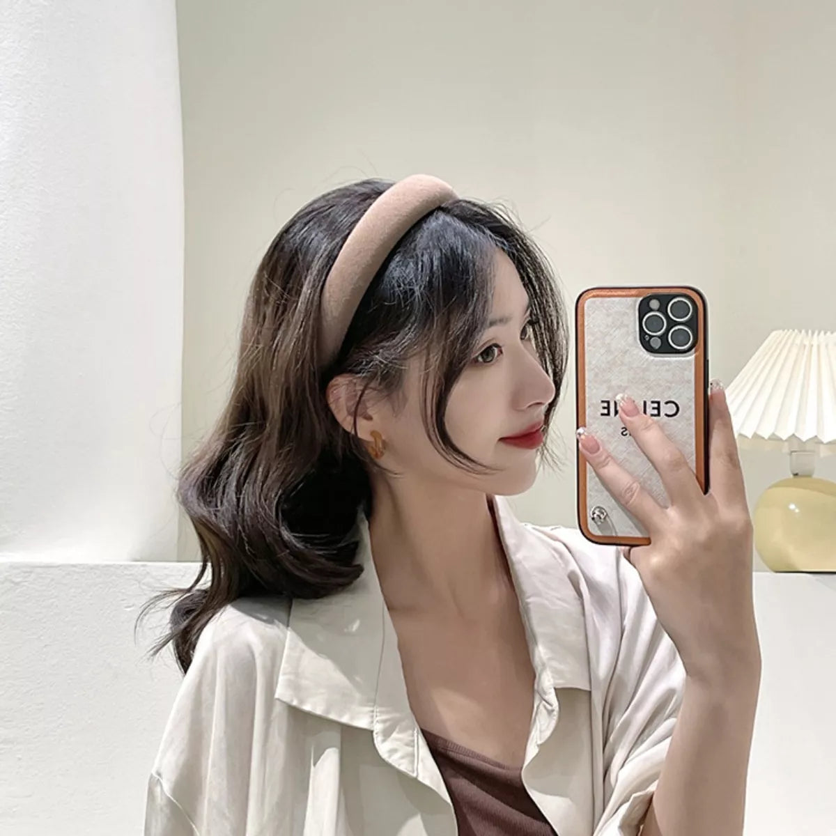 Solid Color Knit Hair Headband Khaki One Size