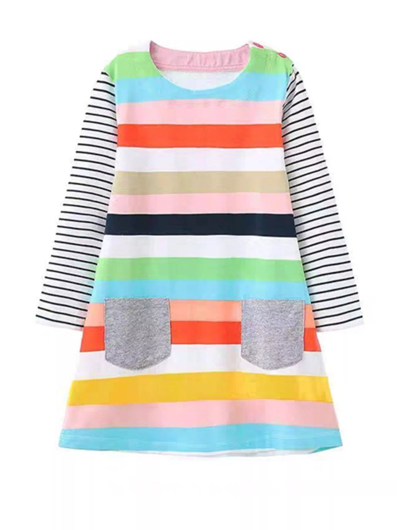 Children's Colorful Striped Long Sleeve Casual Dress Multicolor
