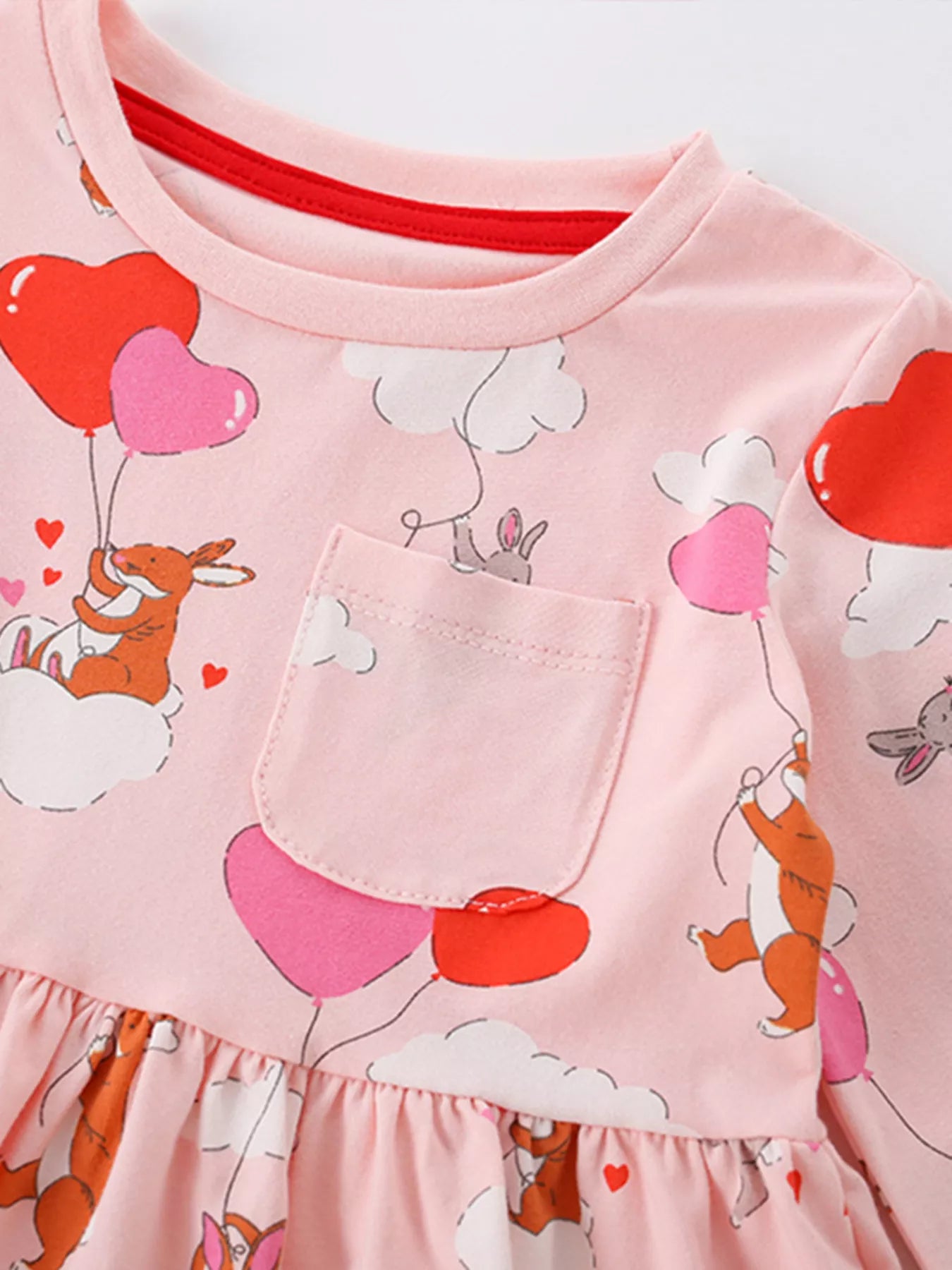 Children's Animal Heart Balloon Print Long Sleeve Dress