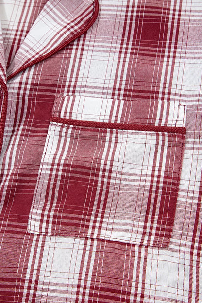 Plaid Long Sleeve Shirt and Drawstring Shorts Lounge Set