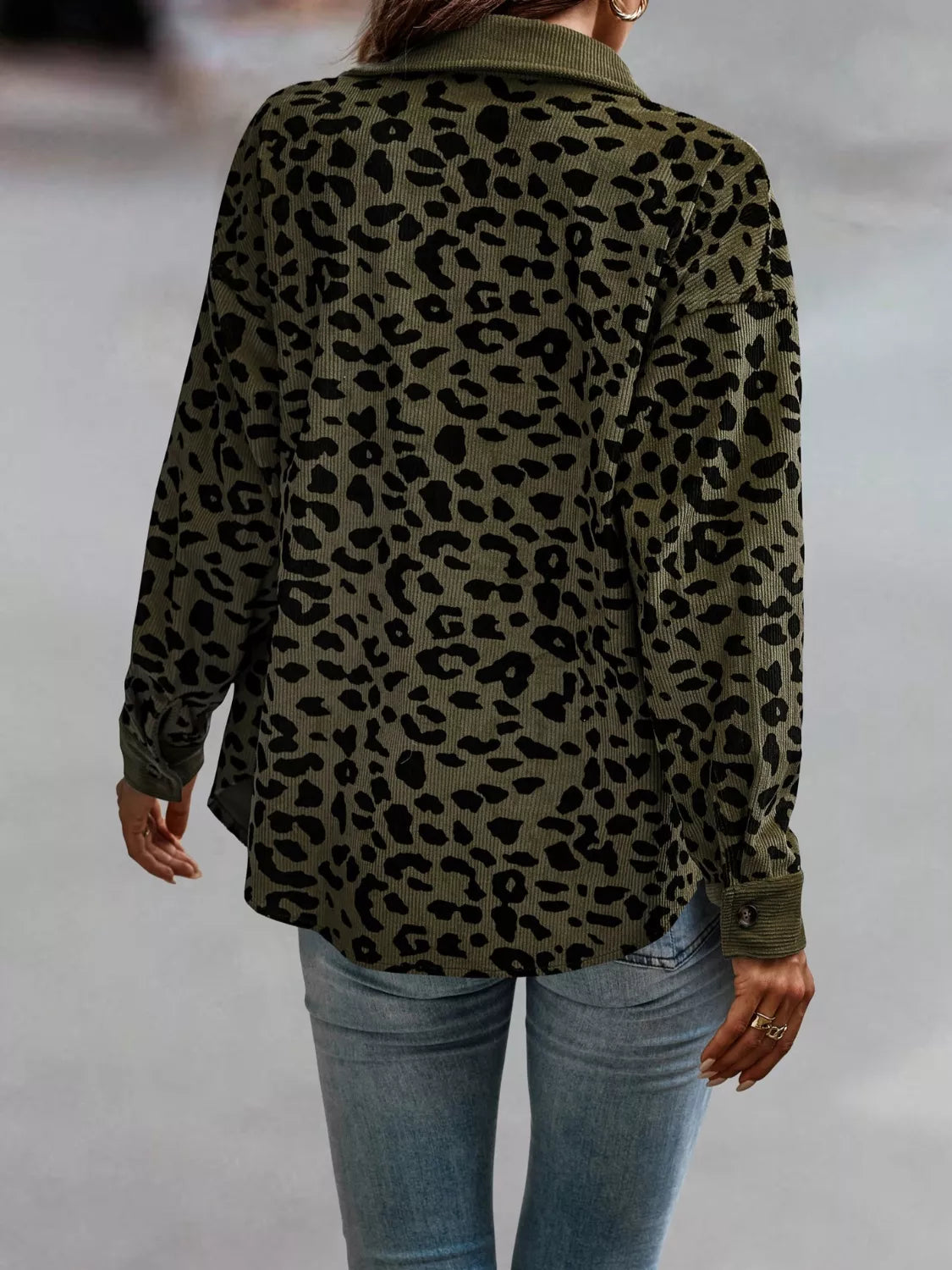 Full Size Leopard Print Button-Down Jacket Plus Size