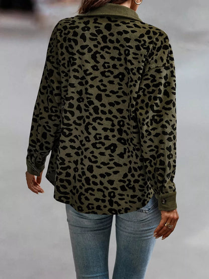 Full Size Leopard Print Button-Down Jacket Plus Size