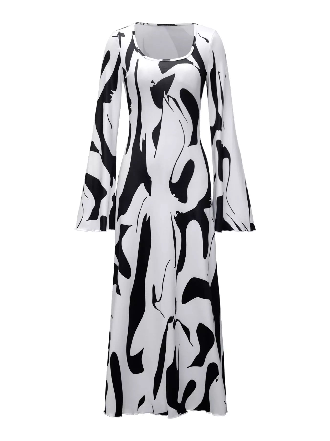 Abstract Print Long Sleeve Maxi Dress