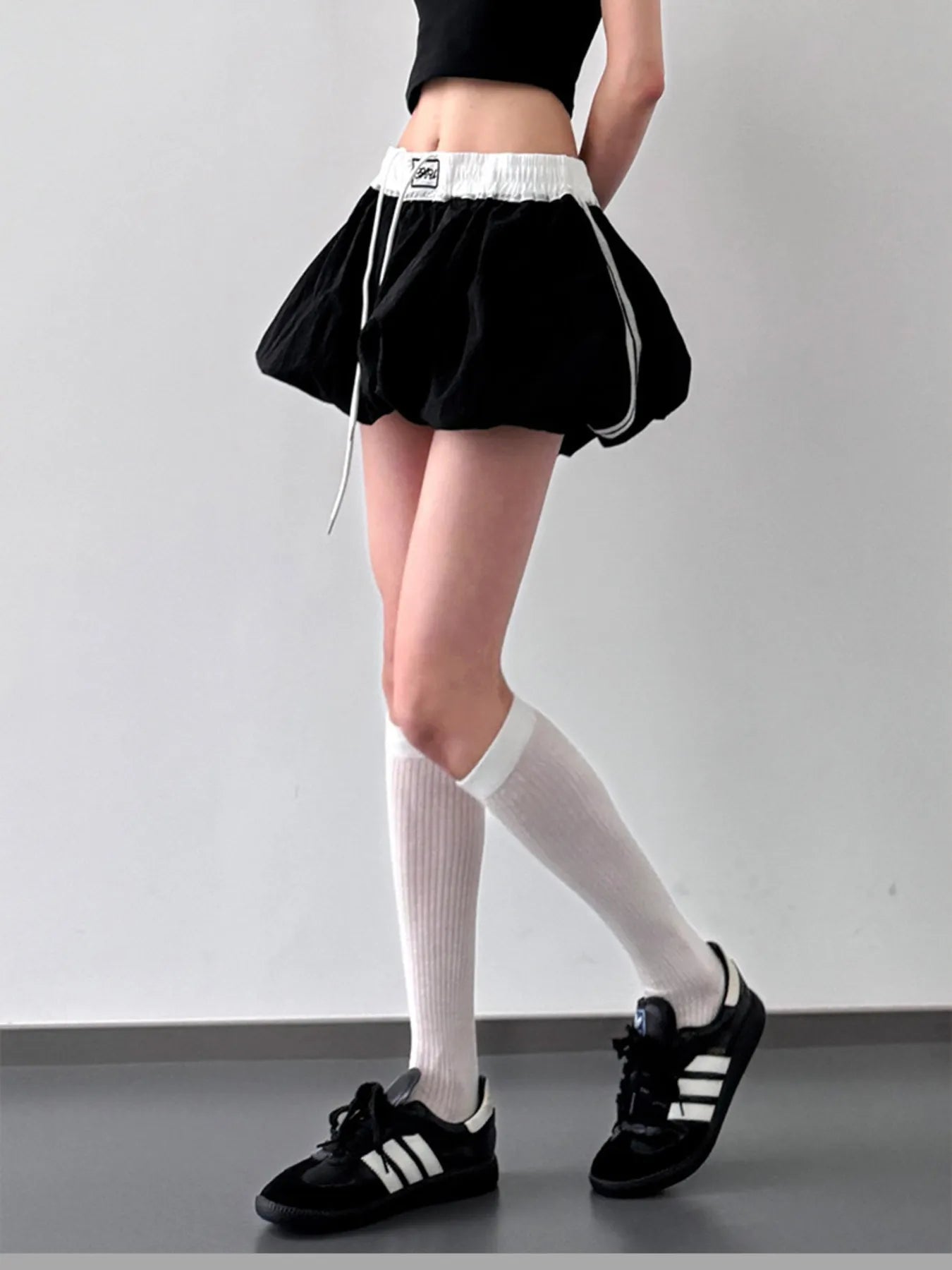 Drawstring Mini Skirt with Contrast Waistband
