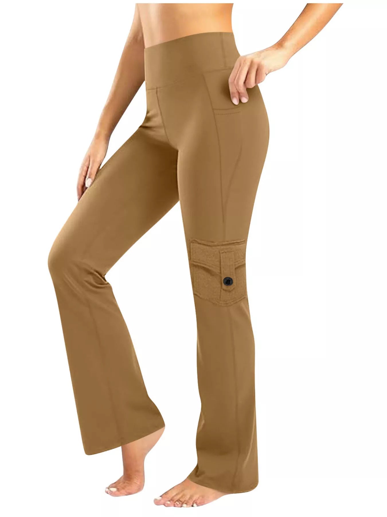 High-Waisted Yoga Pants with Pockets Khaki